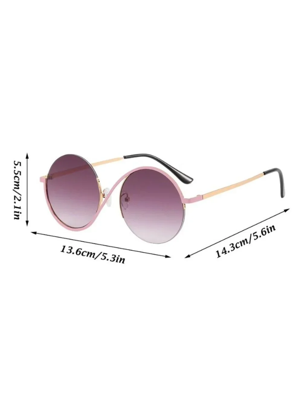 Round Oversized Gradient Grey/Pink Lenses Sunglasses Unique Frame Design UV Prot